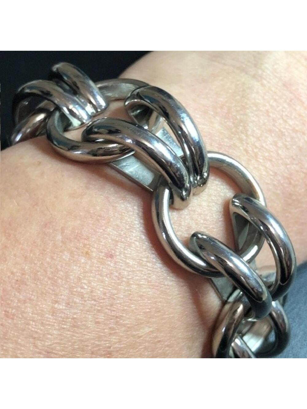 B3195 Vita Fede Chunky Link Chain Bracelet Silver Tone Made in Italy Bold 7.5"